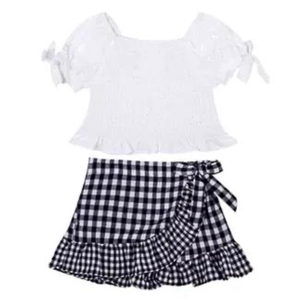 NWT RARE EDITIONS Baby Girl NAVY Gingham SKORT SET 6-9 months